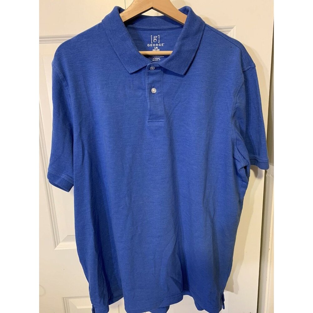 George Men's Sz L 42-44 Short Sleeve Polo‎ Blue Cotton Blend Shirt